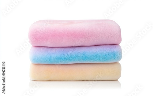 Soft pastel blankets stacked together, showcasing gentle colors ideal for cozy interiors and decorative purposes.