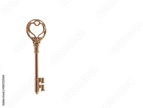 a gold key with a heart design