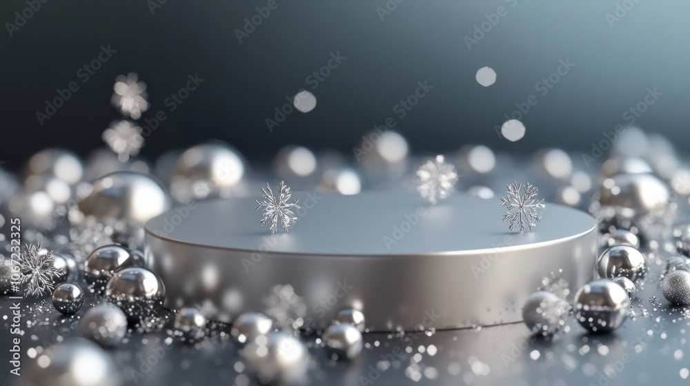 3D-Rendered empty silver christmas podium with silver ornaments 3D-Rendered empty silver christmas podium with silver ornaments
