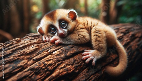 Loris chillt auf Baumstamm photo