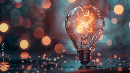 Close-up of illuminated vintage lightbulb with warm bokeh background