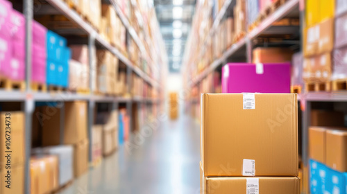 Efficient inventory management with organized cardboard boxes in warehouse