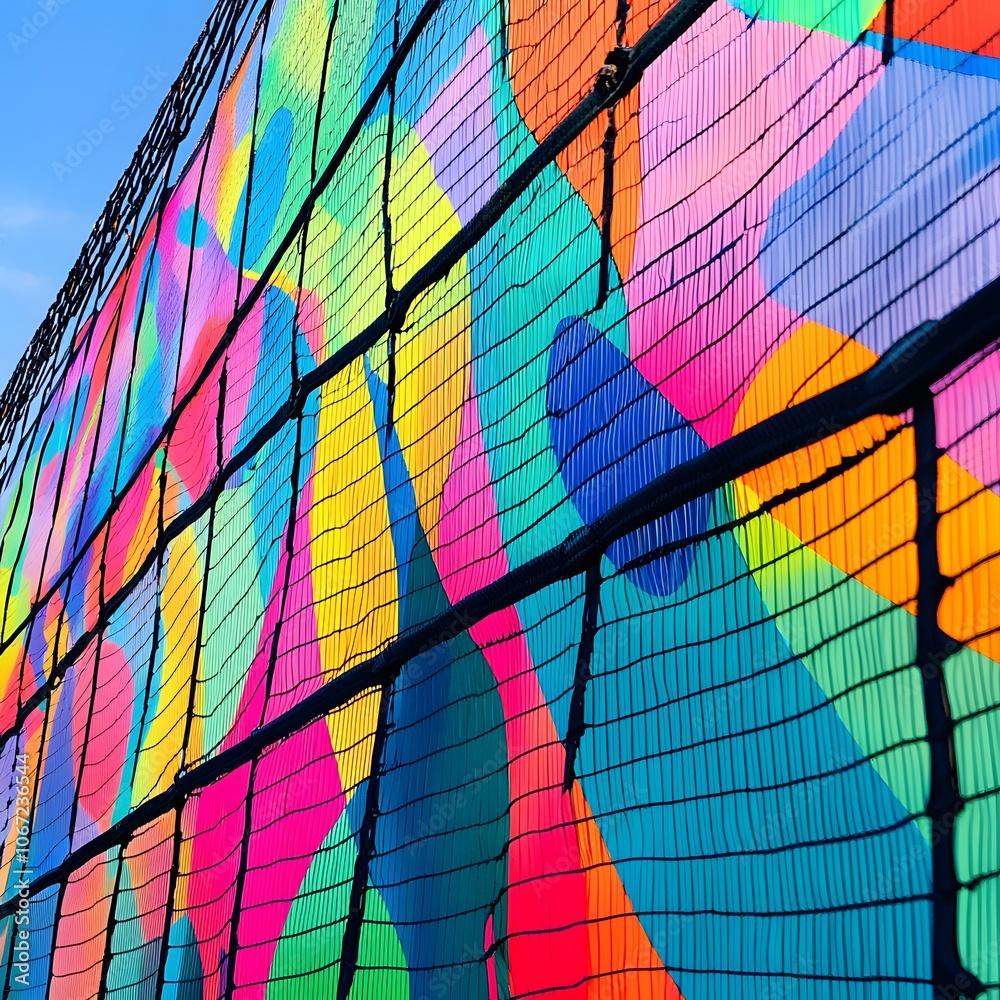 Tennis Net with Bright Abstract Patterns and Vibrant Colors