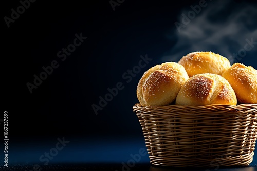 Hearty basket of fluffy dinner rolls, golden and fresh, enough for a large family, warm holiday meal addition