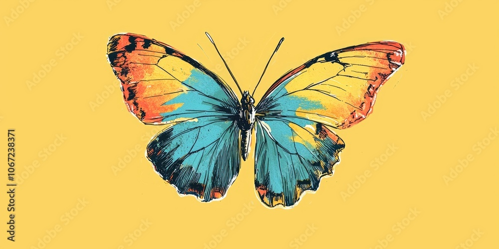 custom made wallpaper toronto digitalHand-drawn butterfly illustration with vibrant colors.