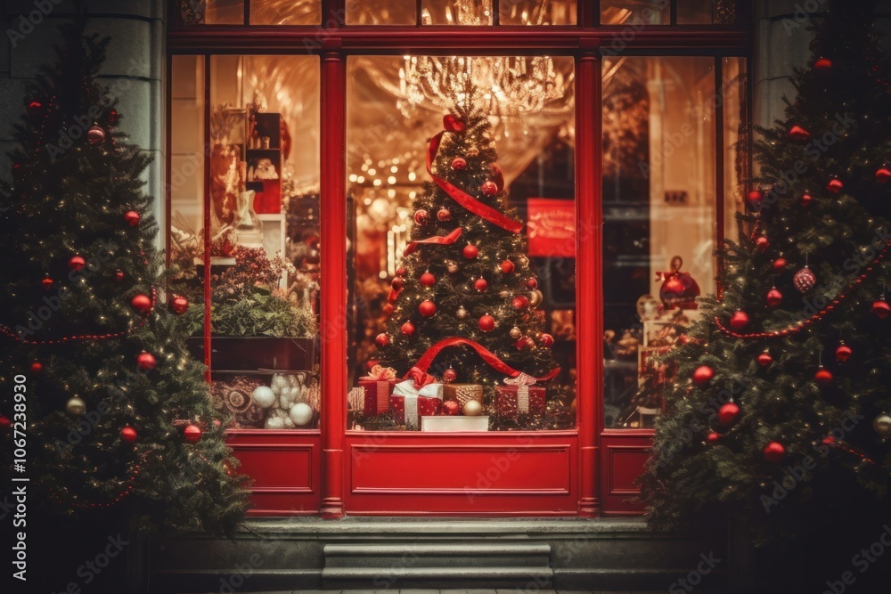 Fototapeta premium Christmas celebration window plant.