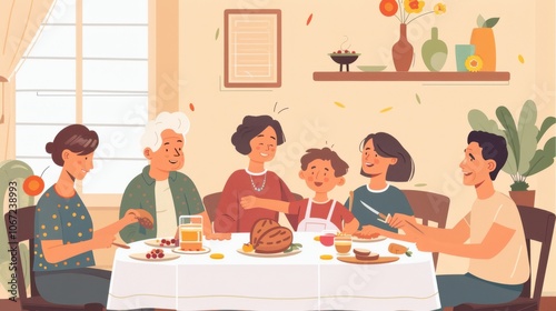 A warm family scene with grandparents, parents, and kids gathered for Sunday brunch