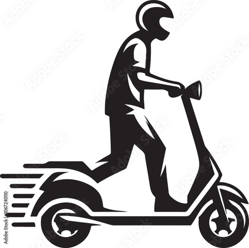 person riding a scooter silhouette,man,driving,scooty,black,icon,