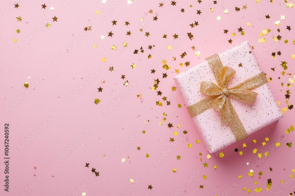 Real baby pink gift background confetti theme. Real baby pink gift background confetti theme.
