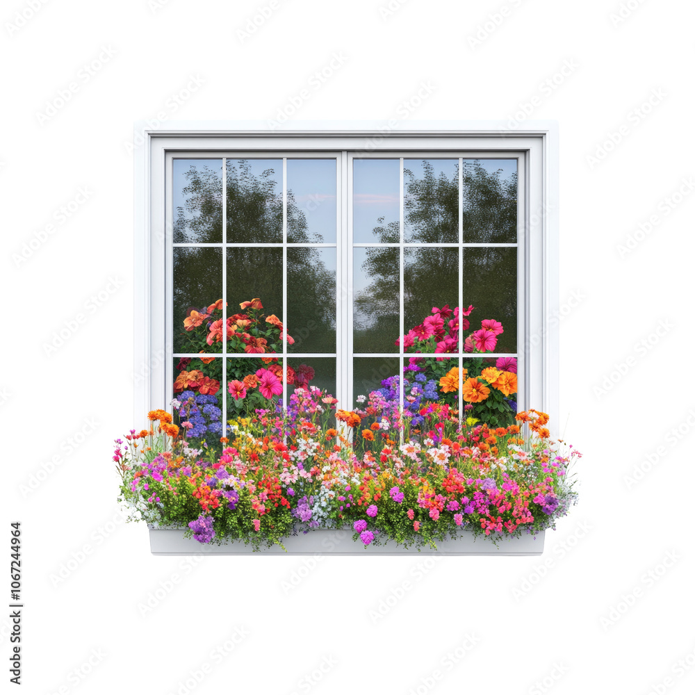 Fototapeta premium Window Box with Colorful Flowers