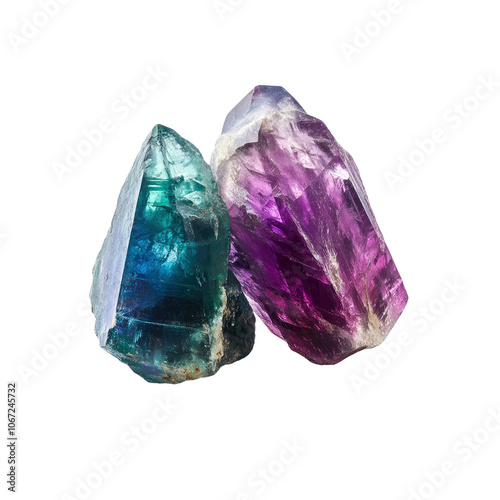 Blue and Purple Crystals Isolated on Transparent Background