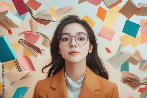 young woman with books visual concept about knowledge and education