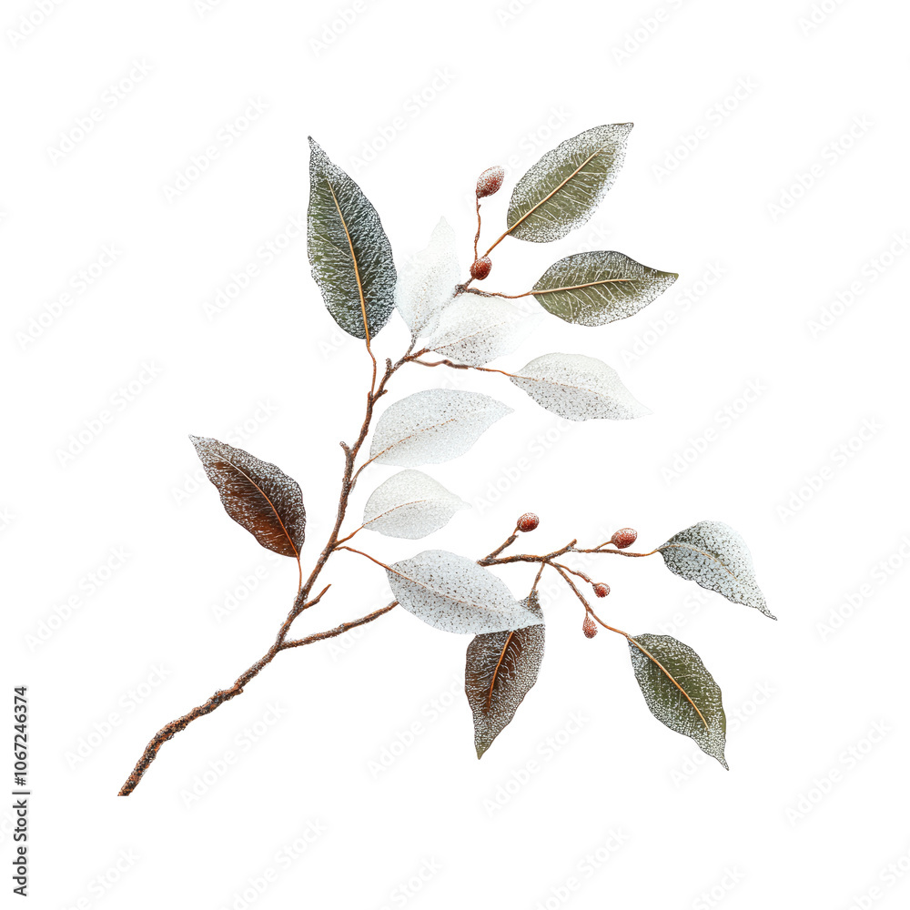 Frosted Branch with Green and White Leaves Frosted Branch with Green and White Leaves