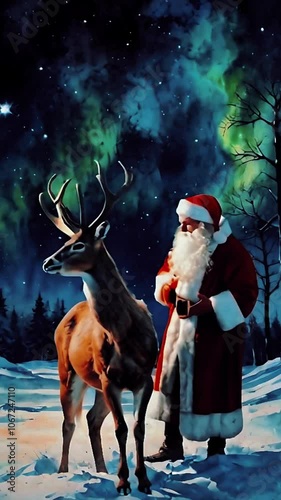 Santa and deer in the snow