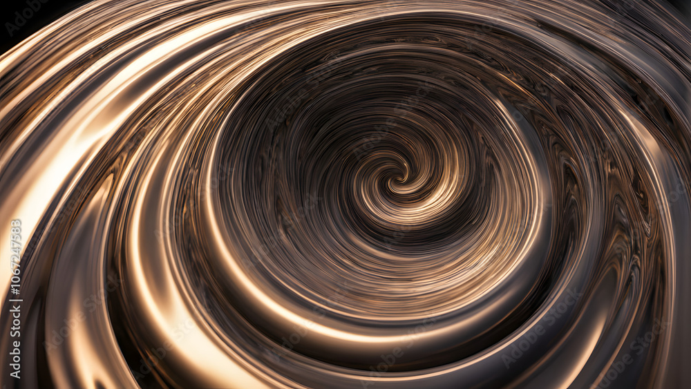 Liquid metal swirling in a vortex pattern creating mesmerizing shapes and glowing highlights, AI Generated Liquid metal swirling in a vortex pattern creating mesmerizing shapes and glowing highlights, AI Generated