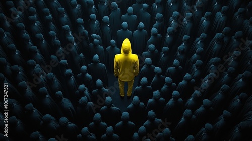 Obraz na płótnie A bright figure stands out among shadows exploring identity and isolation in a sea of darkness w salonie