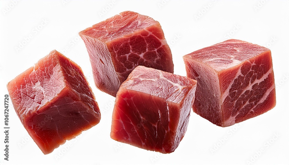 floated meat cubes isolate on White background PNG floated meat cubes isolate on White background PNG