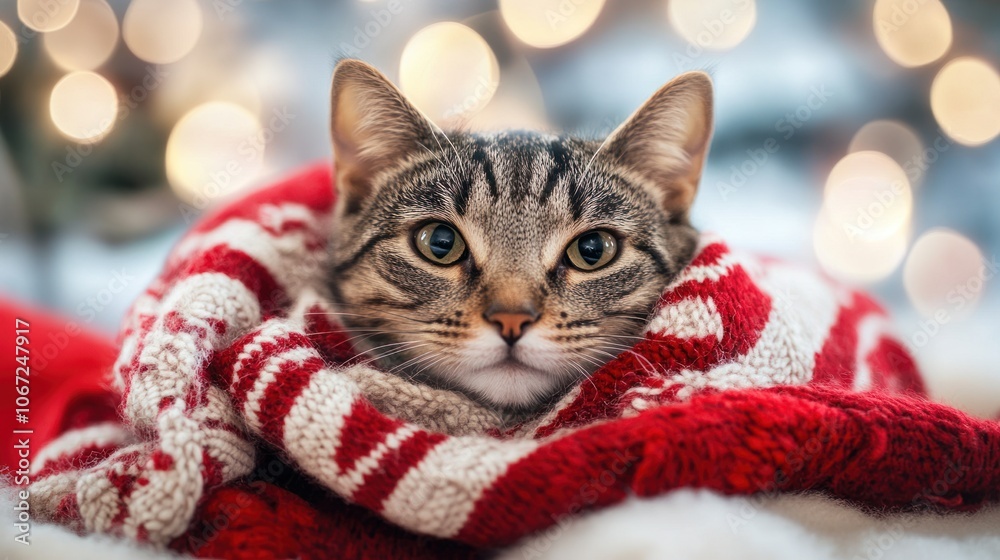 Pet wearing a cozy holiday scarf with red and white, perfect for seasonal cheer Pet wearing a cozy holiday scarf with red and white, perfect for seasonal cheer