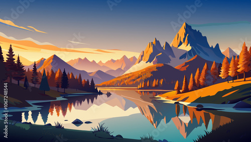 First sunlight glowing hills of Federa lake. Spectacular sunrise in Dolomite Alps with orange larch trees on the shore. Colorful morning scene of Italy, Europe. Beauty of nature concept background..