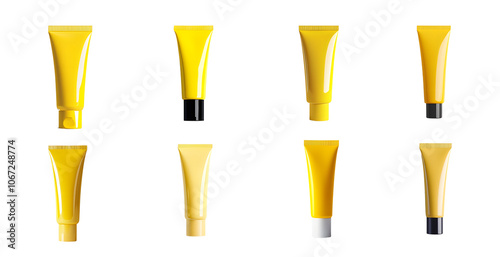 A tube of face cream stands on an acrylic stand se collection on TRANSPARENT background