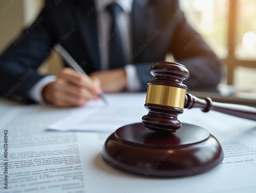 portrait of judge's hand with a gavel on a wooden table in bokeh portrait of judge's hand with a gavel on a wooden table in bokeh