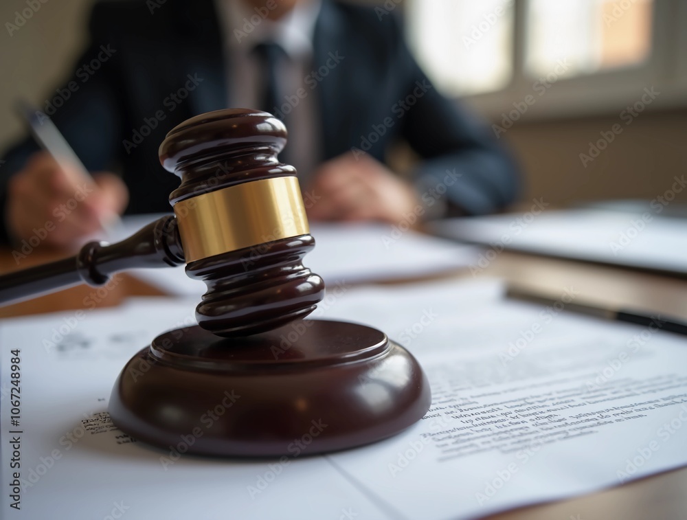 portrait of judge's hand with a gavel on a wooden table in bokeh portrait of judge's hand with a gavel on a wooden table in bokeh