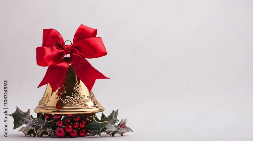 golden christmas bell with ribbon isolated on white golden christmas bell with ribbon isolated on white