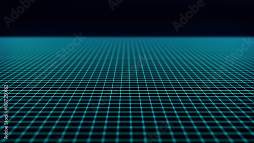 Abstract wireframe landscape. Vector perspective grid on dark background. Detailed lines on black background. Perspective tile floor. Detailed grid lines in infinity