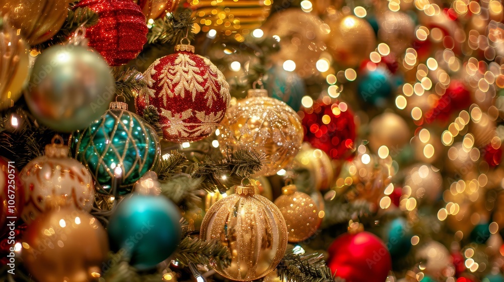 Festive christmas tree adorned with baubles and sparkling lights, ideal for holiday greetings Festive christmas tree adorned with baubles and sparkling lights, ideal for holiday greetings