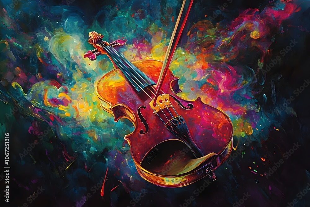 Fototapeta premium An ethereal and vibrant artwork featuring a violin