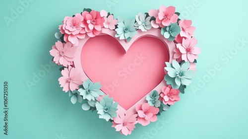 Soft pink and mint heart wreath with delicate flowers