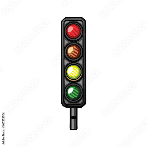 A simple, vector illustration of a classic stoplight with a red, yellow, and green light.