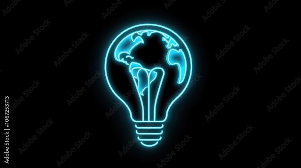 A minimalist lightbulb shines from a globe, representing bright ideas influencing the world. A minimalist lightbulb shines from a globe, representing bright ideas influencing the world.