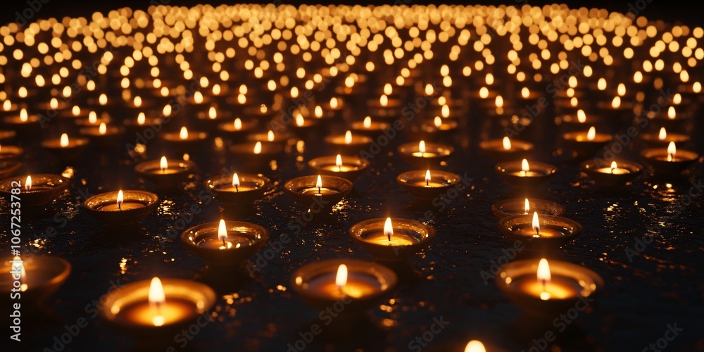 Hundreds of Lit Candles in a Dark Room