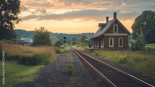 Rural Station - Quaint countryside train station with a single track and scenic rural surroundings. photo