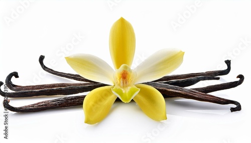 Fresh vanilla flower isolate on White background