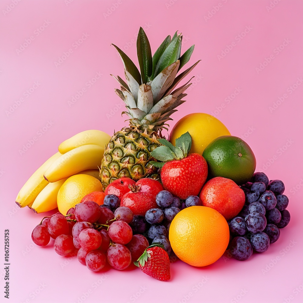 photo of fresh fruits good looking fresh, fruits, delicious, creative, advertisement, pink background, artistic. front view photography. generative ai photo of fresh fruits good looking fresh, fruits, delicious, creative, advertisement, pink background, artistic. front view photography. generative ai