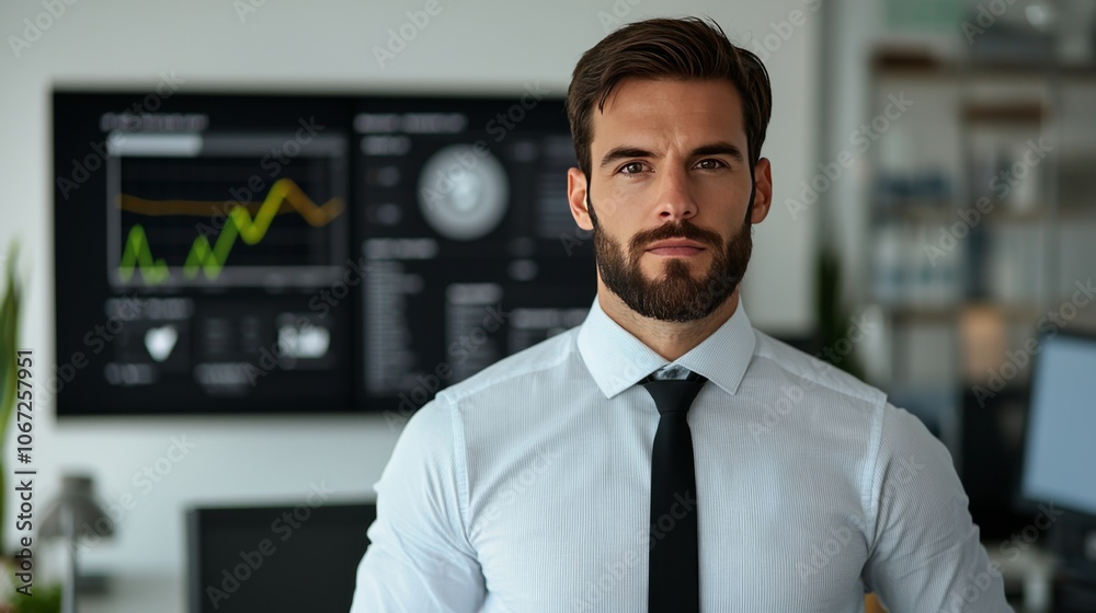 Confident Businessman in Sustainable Office Environment Confident Businessman in Sustainable Office Environment