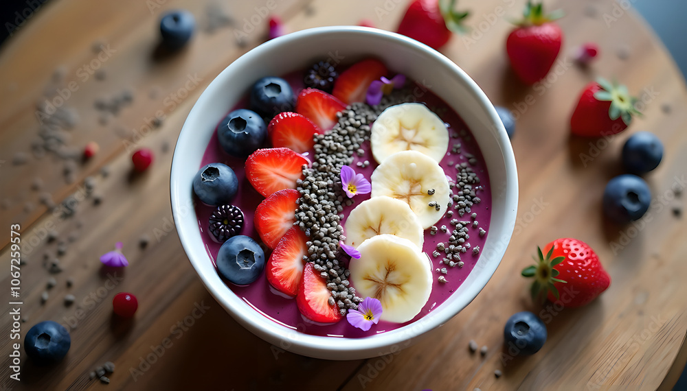 Acai Smoothie Bowl with Fresh Berries and Chia Seeds
Acai Smoothie Bowl with Fresh Berries and Chia Seeds
