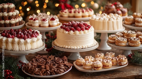 Festive Dessert Table with Cakes and Cookies