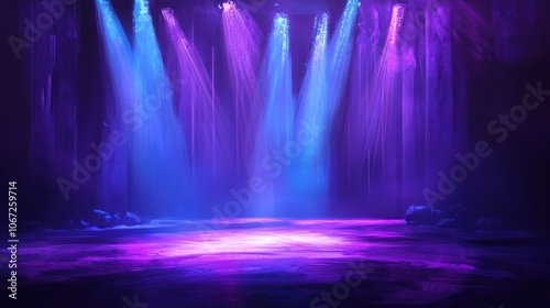 Stage Ambiance - Powerful stage lights in purples and blues, casting a moody yet energetic ambiance.