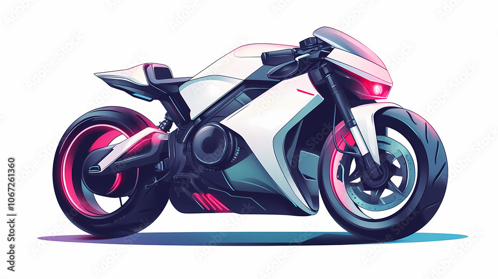 Electric motorcycle, modern and futuristic on a white background. Futuristic. Illustration