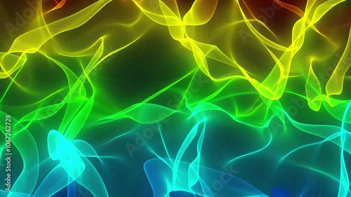 Abstract Digital Art Animation With Yellow Green And Blue Wavy Lines