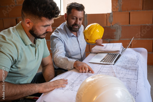 Two accomplished professionals, a male architect and a construction manager, collaborate on-site.	
