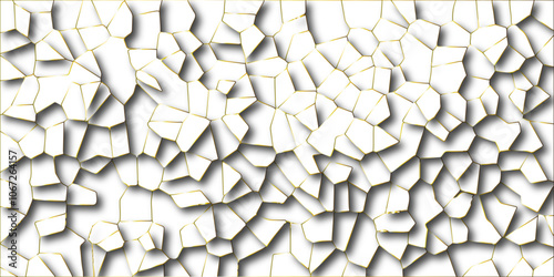 Beautiful white and golden crystallized polygon background. abstract light colorful stone tile pattern with shadow. modern wallpaper, trendy simple minimal geometric background abstract backdrop.