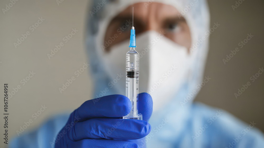 Health professional holding a syringe in preparation for vaccination.