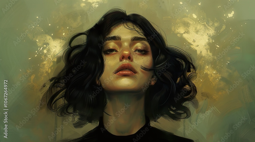 Dreamy Portrait of a Woman with Abstract Background