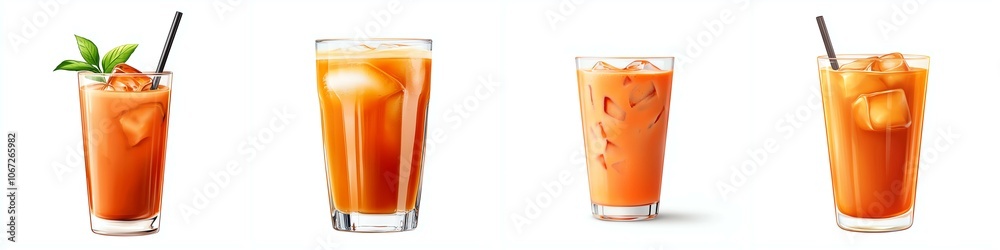 Refreshing orange beverages served in glasses with ice and garnishes. Refreshing orange beverages served in glasses with ice and garnishes.