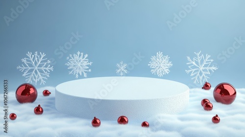 empty stone podium with luxry ornaments and branches photo