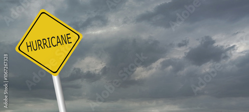 danger,caution,Hurricane Idalia warning sign against a powerful stormy background with copy space. Dirty and angled sign with cyclonic winds add to the drama.hurricane season sign on cloudy background